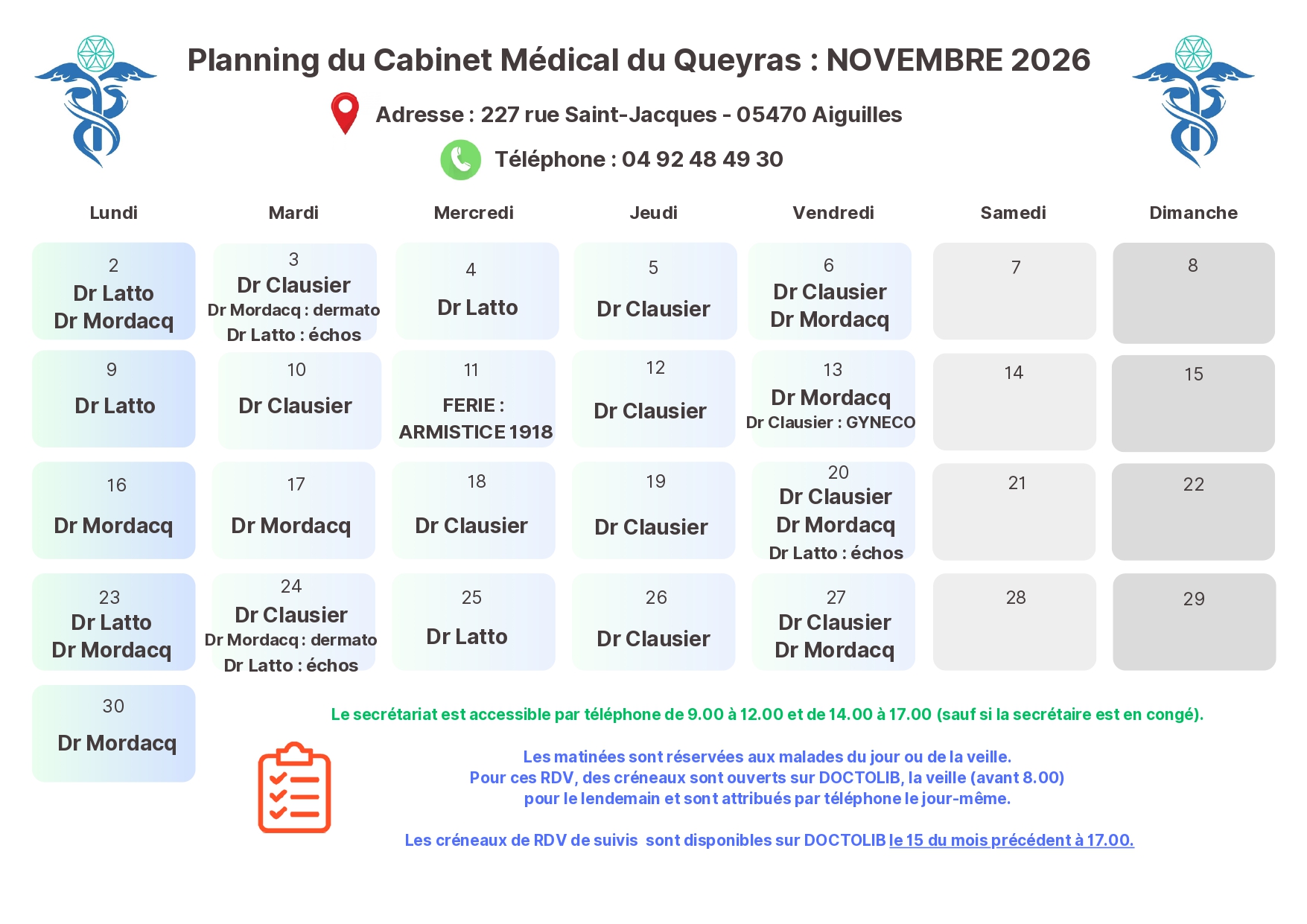 planning medecins novembre 2026